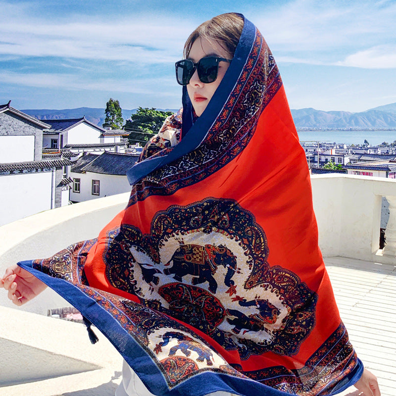 Boho Travel Scarf for Women – Ethnic Outdoor Shawl for Grassland & Highland Adventures