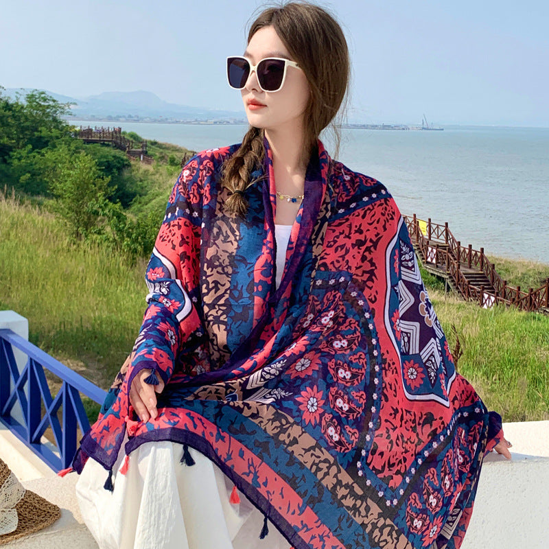 Boho Travel Scarf for Women – Ethnic Outdoor Shawl for Grassland & Highland Adventures