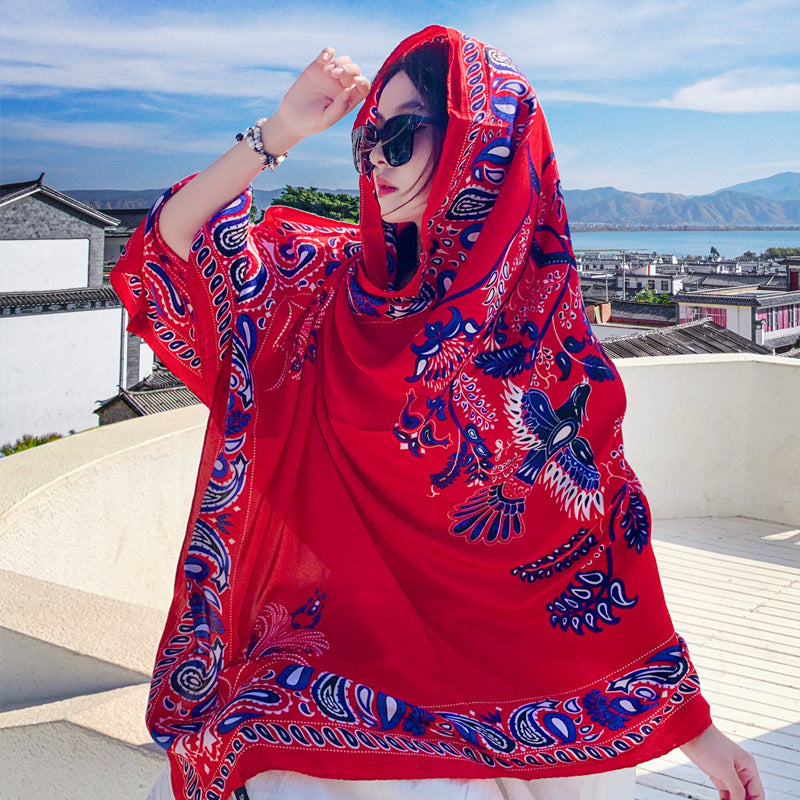 Boho Travel Scarf for Women – Ethnic Outdoor Shawl for Grassland & Highland Adventures