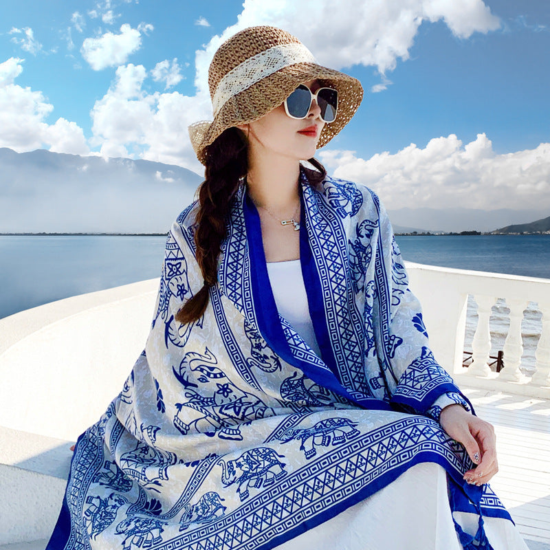 Boho Travel Scarf for Women – Ethnic Outdoor Shawl for Grassland & Highland Adventures