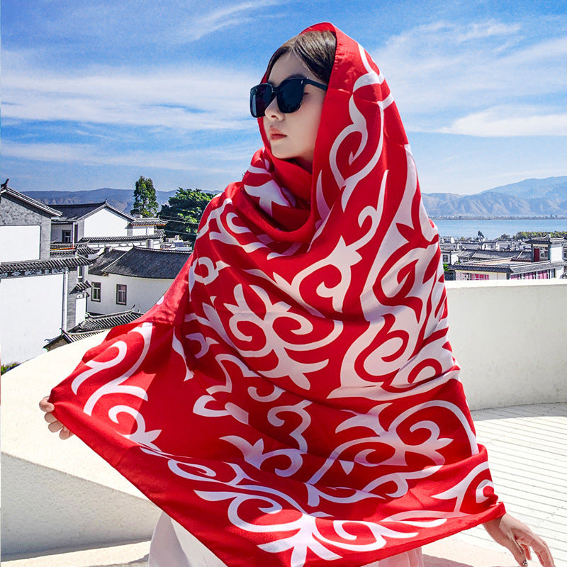 Boho Travel Scarf for Women – Ethnic Outdoor Shawl for Grassland & Highland Adventures