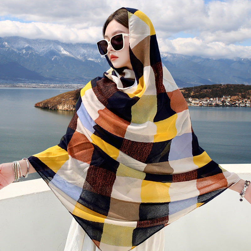 Boho Travel Scarf for Women – Ethnic Outdoor Shawl for Grassland & Highland Adventures