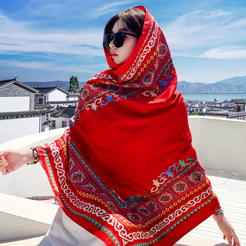 Boho Travel Scarf for Women – Ethnic Outdoor Shawl for Grassland & Highland Adventures