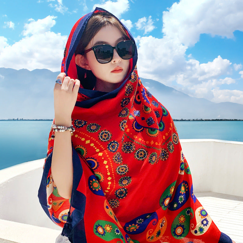 Boho Travel Scarf for Women – Ethnic Outdoor Shawl for Grassland & Highland Adventures