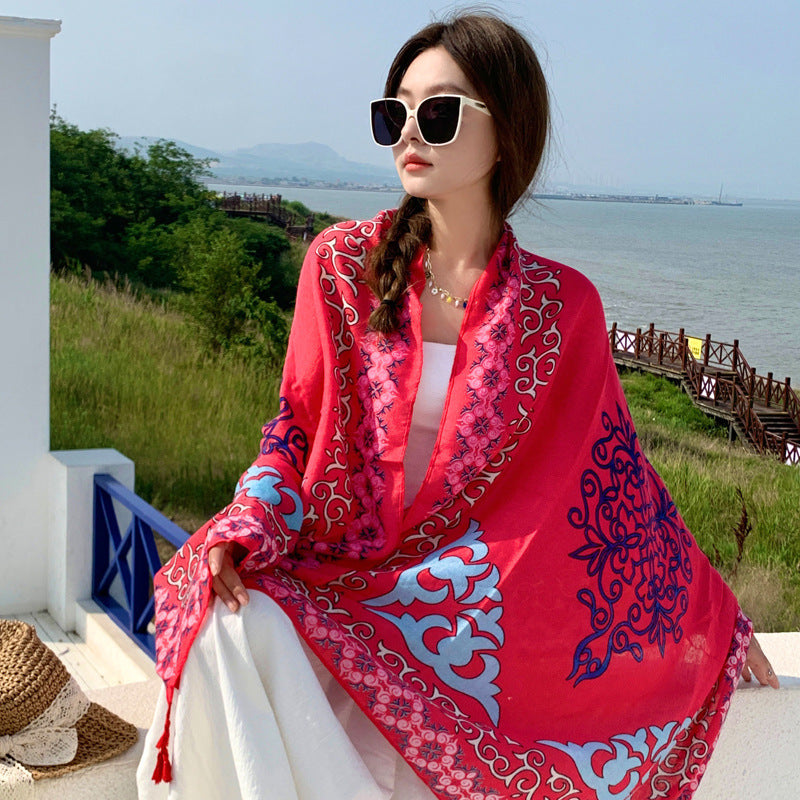 Boho Travel Scarf for Women – Ethnic Outdoor Shawl for Grassland & Highland Adventures