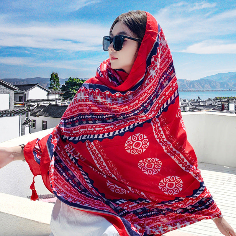 Boho Travel Scarf for Women – Ethnic Outdoor Shawl for Grassland & Highland Adventures