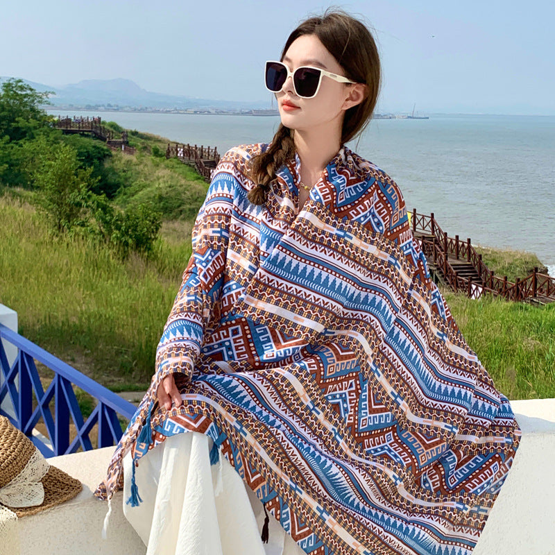 Boho Travel Scarf for Women – Ethnic Outdoor Shawl for Grassland & Highland Adventures