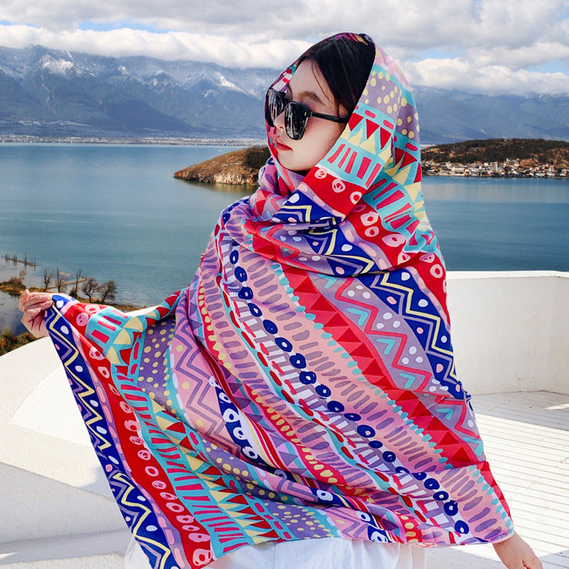 Boho Travel Scarf for Women – Ethnic Outdoor Shawl for Grassland & Highland Adventures