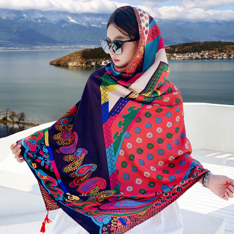 Boho Travel Scarf for Women – Ethnic Outdoor Shawl for Grassland & Highland Adventures