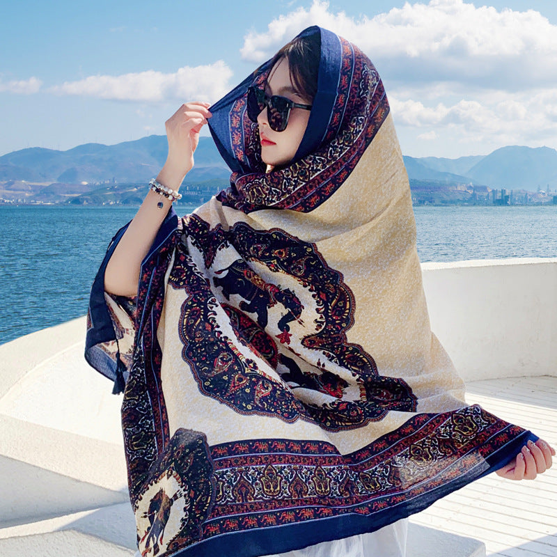 Boho Travel Scarf for Women – Ethnic Outdoor Shawl for Grassland & Highland Adventures