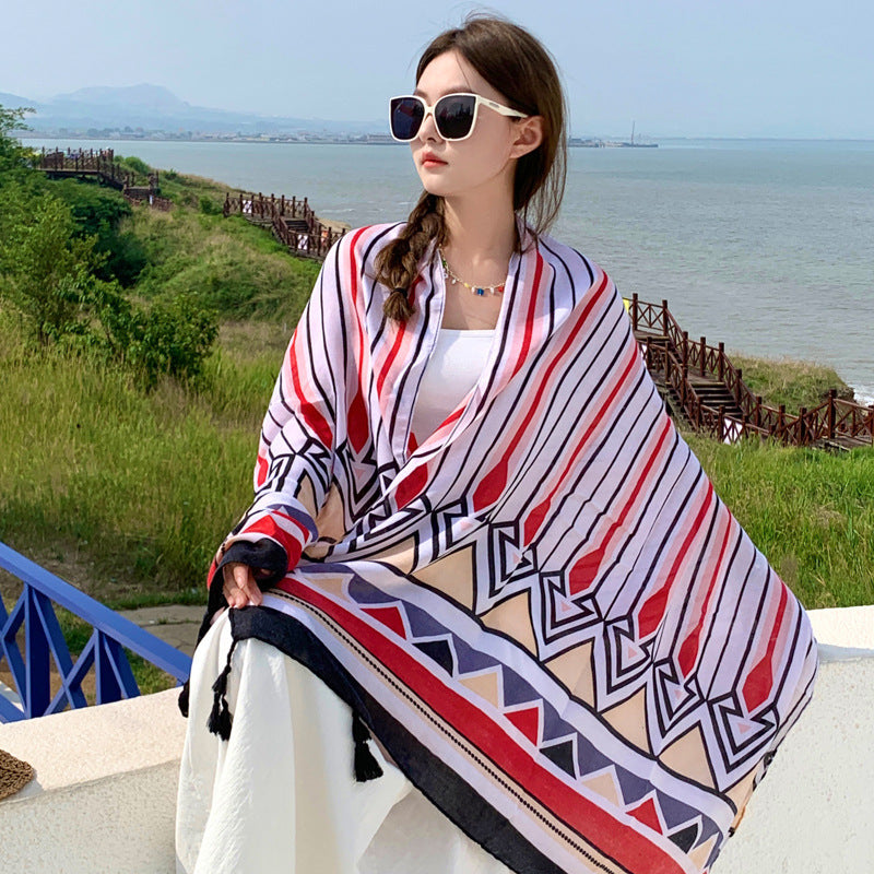 Boho Travel Scarf for Women – Ethnic Outdoor Shawl for Grassland & Highland Adventures