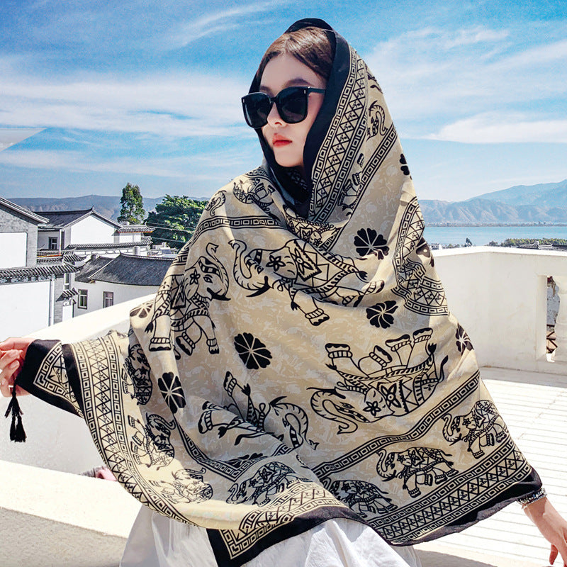 Boho Travel Scarf for Women – Ethnic Outdoor Shawl for Grassland & Highland Adventures