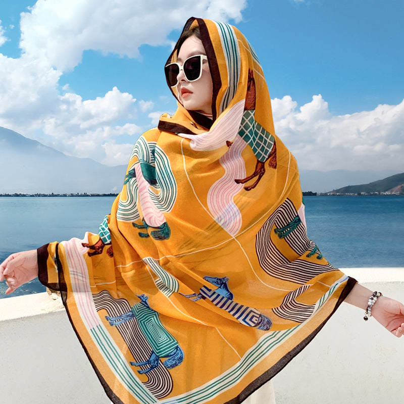 Boho Travel Scarf for Women – Ethnic Outdoor Shawl for Grassland & Highland Adventures