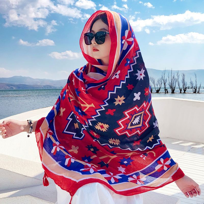 Boho Travel Scarf for Women – Ethnic Outdoor Shawl for Grassland & Highland Adventures