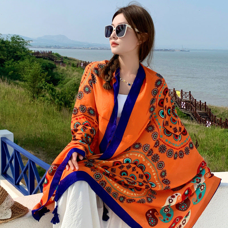 Boho Travel Scarf for Women – Ethnic Outdoor Shawl for Grassland & Highland Adventures