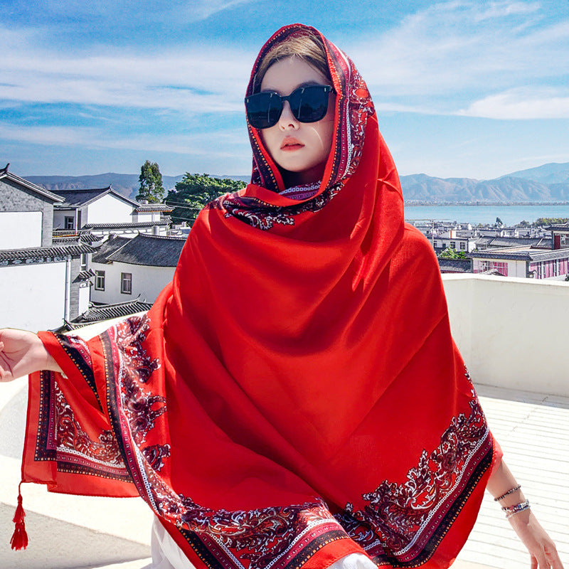 Boho Travel Scarf for Women – Ethnic Outdoor Shawl for Grassland & Highland Adventures