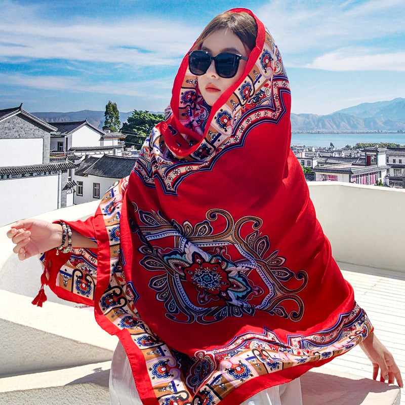 Boho Travel Scarf for Women – Ethnic Outdoor Shawl for Grassland & Highland Adventures