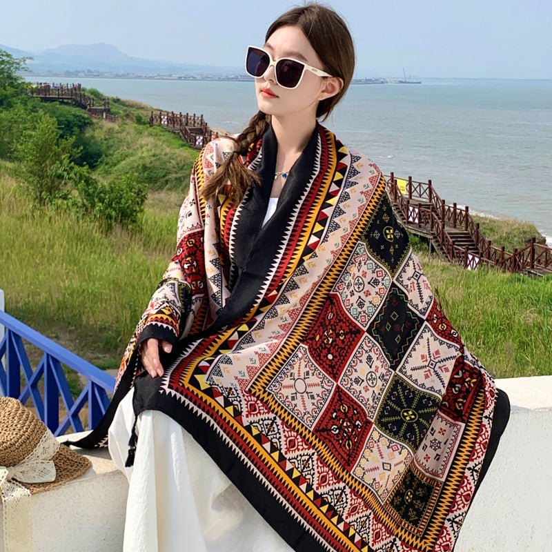 Boho Travel Scarf for Women – Ethnic Outdoor Shawl for Grassland & Highland Adventures