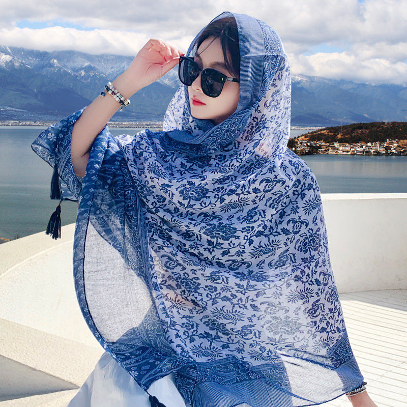 Boho Travel Scarf for Women – Ethnic Outdoor Shawl for Grassland & Highland Adventures