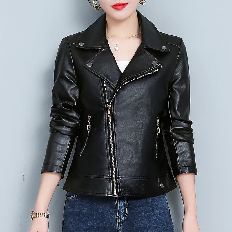 Versatile Short Leather Jacket – Women’s Chic Faux Leather Moto Coat for Everyday Style
