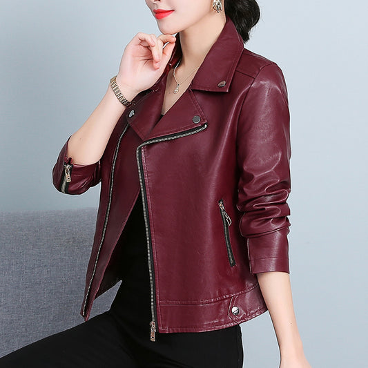 Versatile Short Leather Jacket – Women’s Chic Faux Leather Moto Coat for Everyday Style