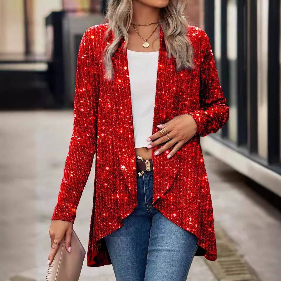 Bronzing Shiny Stage Coat – Women’s Cropped Metallic Fashion Jacket for Party or Performance