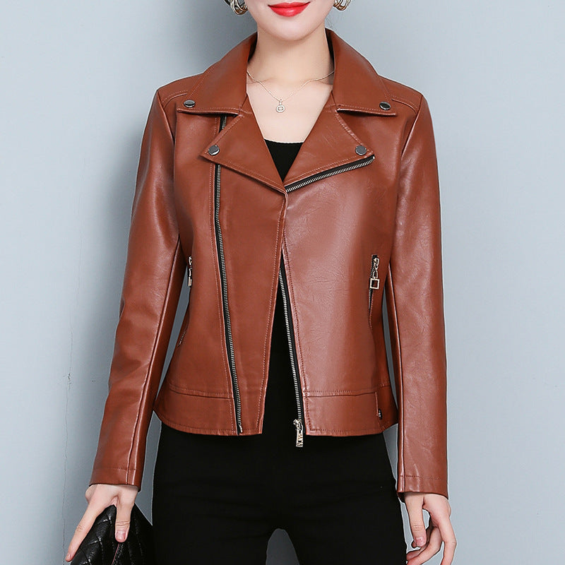 Versatile Short Leather Jacket – Women’s Chic Faux Leather Moto Coat for Everyday Style